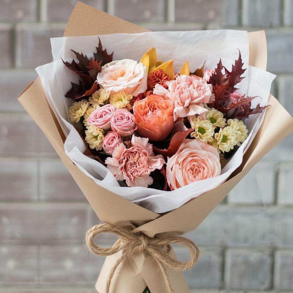 Букет цветов из: Гвоздики, Хризантемы и Розы в Калининской Ростовской области