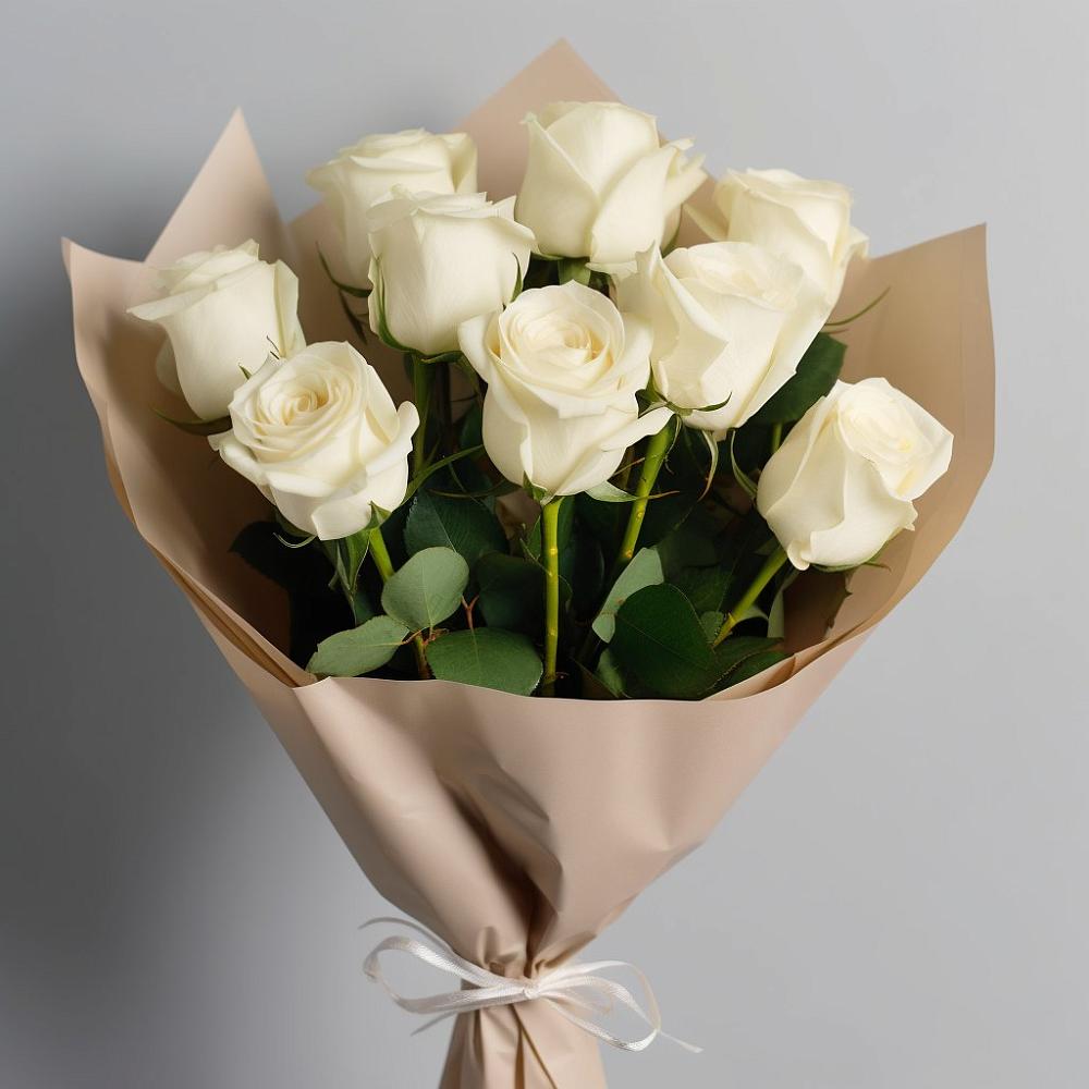 Букет 9 Белых роз Эдлесс Лав в Калининской Ростовской области