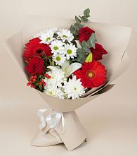 Букет цветов из:  Розы, Хризантемы, Герберы и Лилии в Калининской Ростовской области