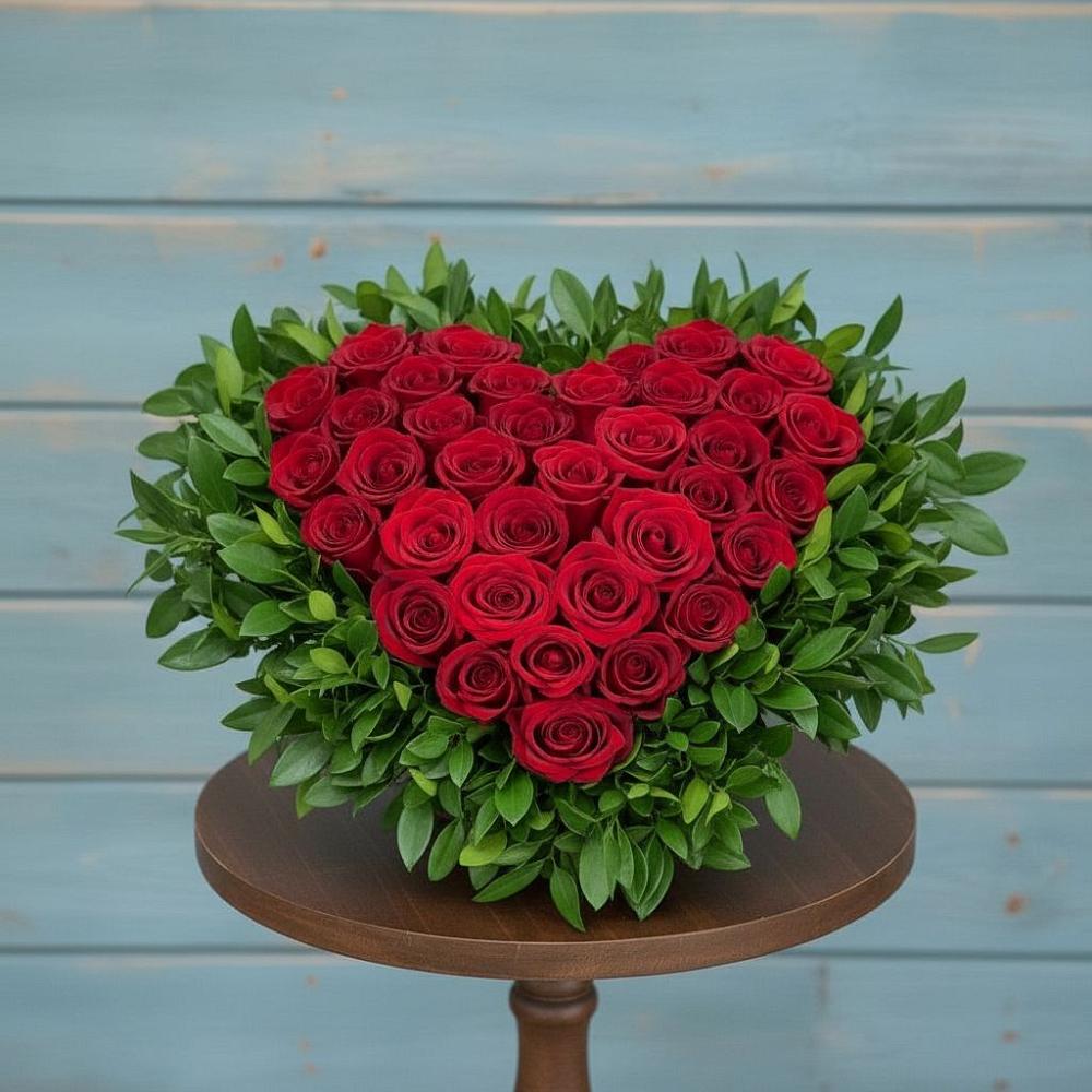 Цветочная композиция из Розы в виде сердца в Калининской Ростовской области