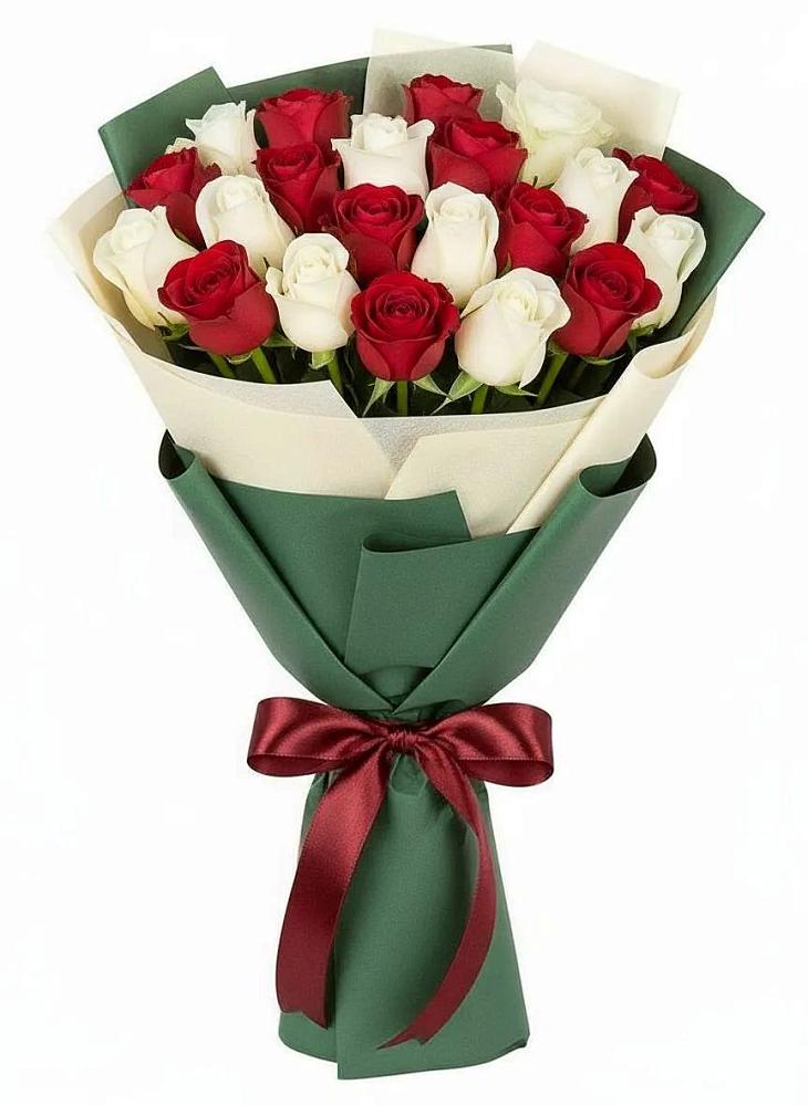 Букет Микс из красных и белых роз в Калининской Ростовской области