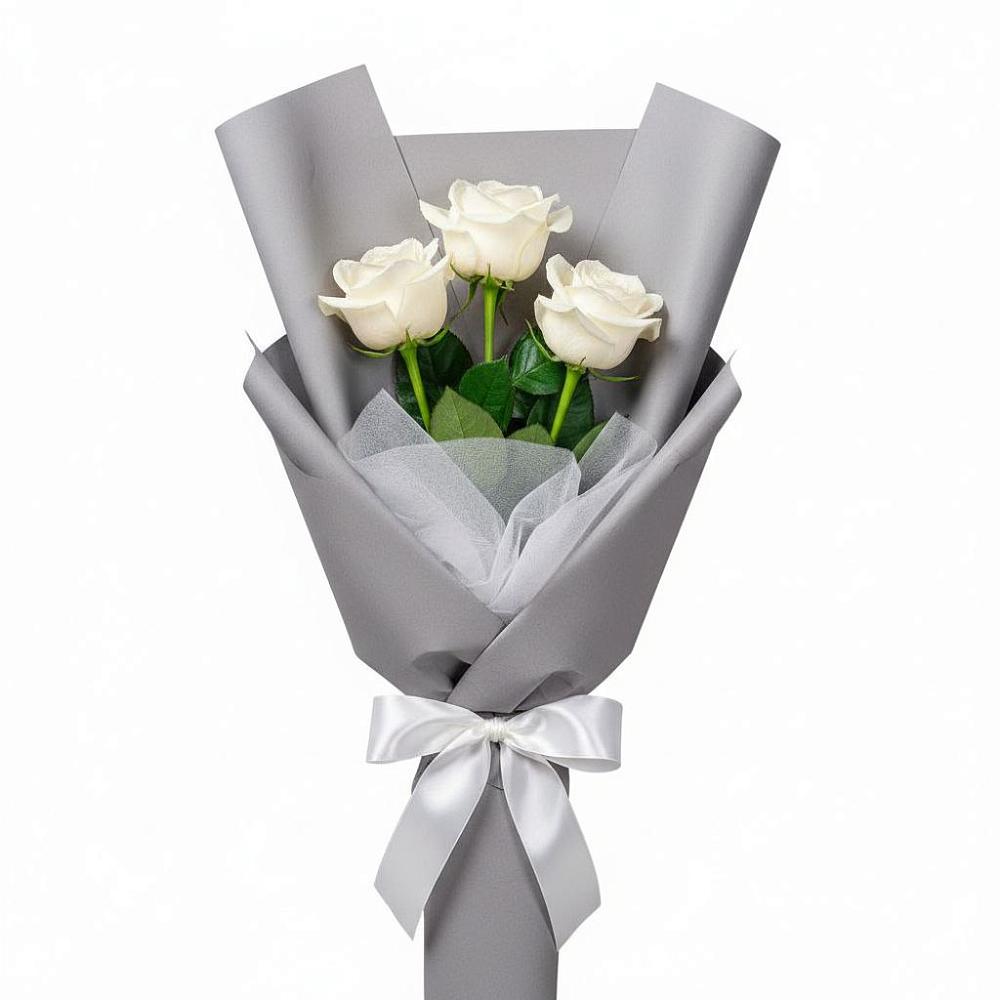 Букет 3 белые розы в Калининской Ростовской области