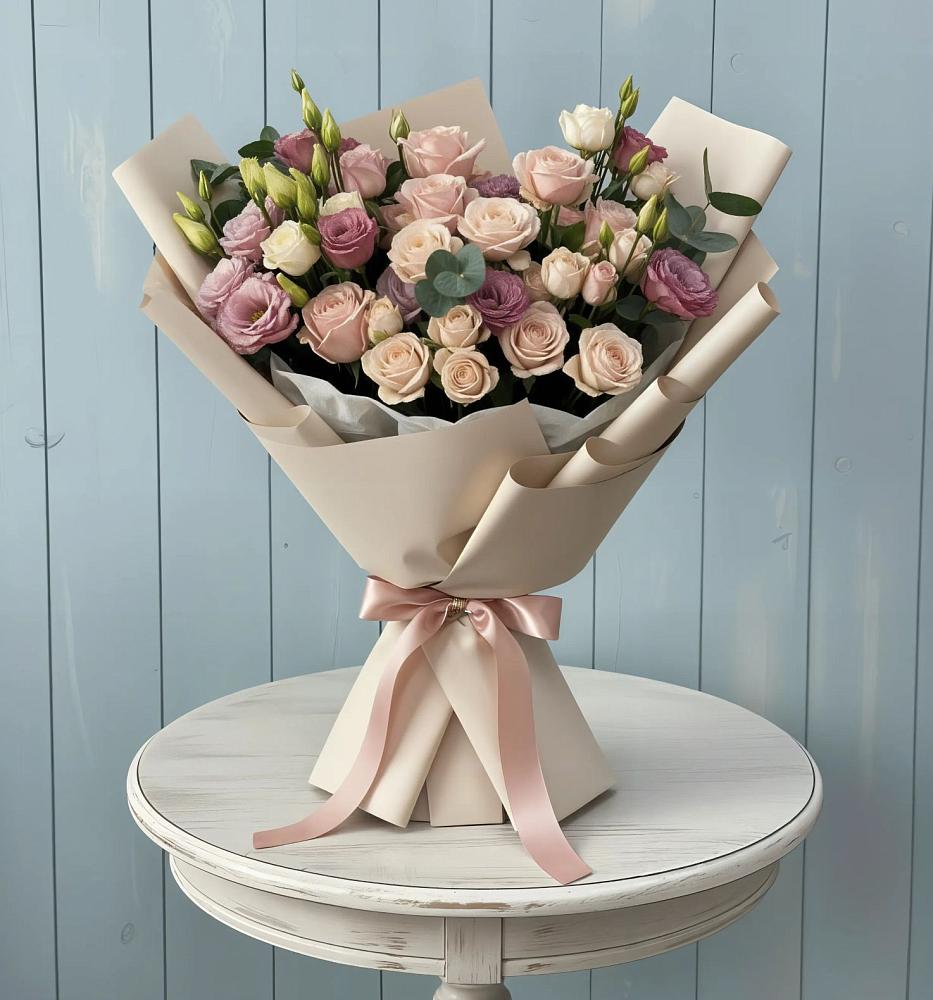 Букет цветов из: Розы и Лизиантусы в Калининской Ростовской области