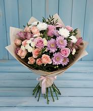 Букет цветов из:  Хризантемы, Розы и Альстромерии в Калининской Ростовской области