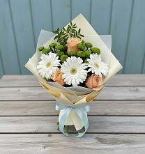 Букет цветов из:  Герберы, Розы и Хризантемы в Калининской Ростовской области
