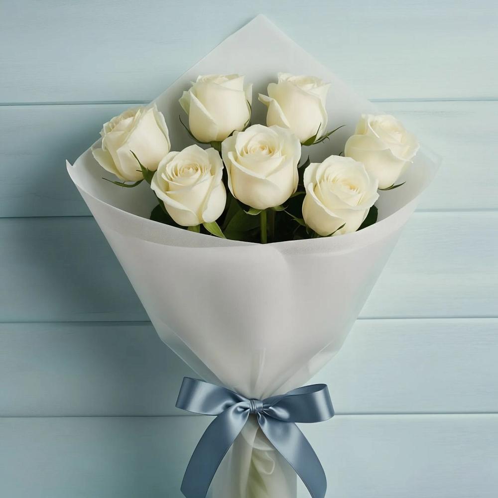 Букет 7 Белых роз Эдлесс Лав в Калининской Ростовской области